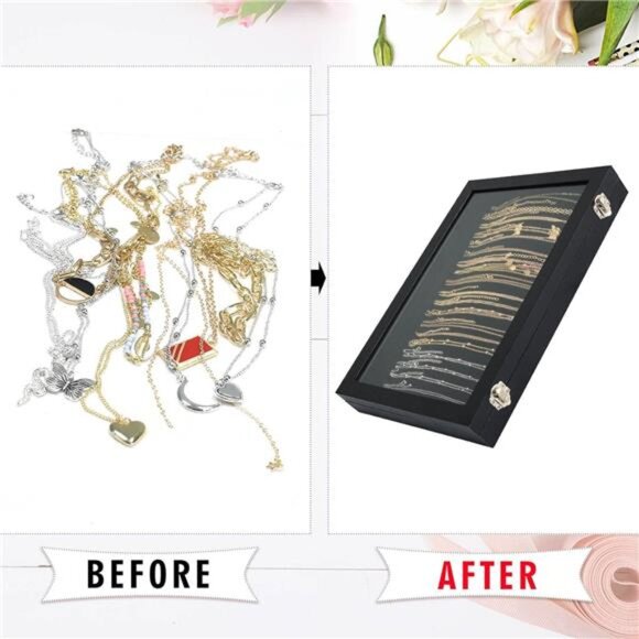 Premium Necklace Organizer Box - 20 Hooks Jewelry Tray with Transparent Lid - - Picture 5 of 7